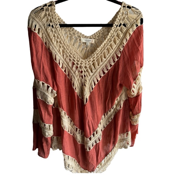 Umgee Women’s orange Tiered boho Crochet Macrame Popover Tunic size 1X NWT - Picture 3 of 8